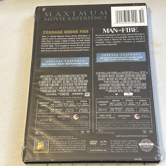 SEALED Denzel Washington 2x Feature (DVD, 2008) Man On Fire, Courage Under Fire - Picture 4 of 4